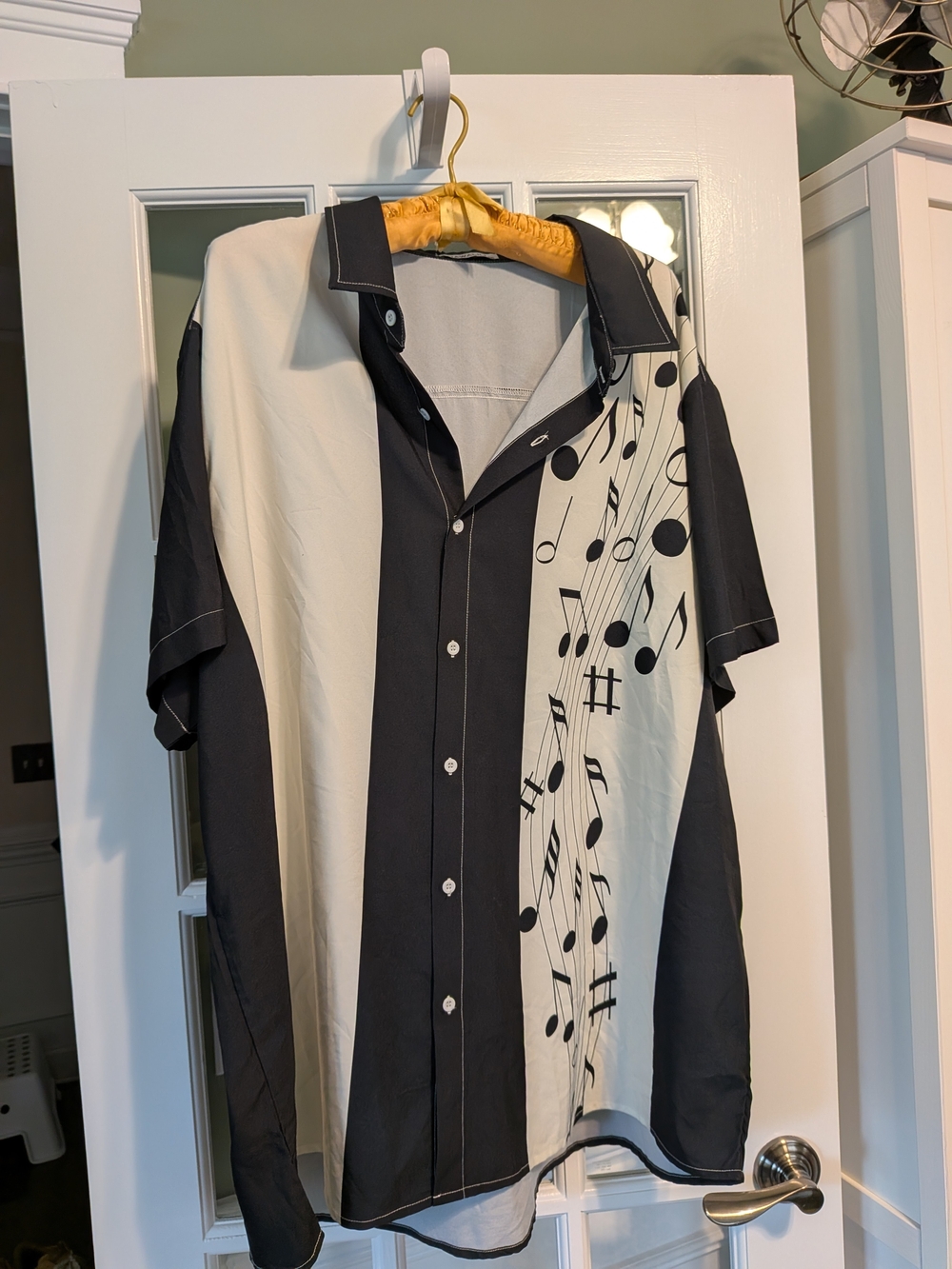 Hawalili Mens 4XL Bowling Shirt Music Notes Retro 1950s Rockabilly Black Cream